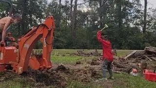 DIGGING TREE ROOT USING KUBOTA TRACTOR 🚜 DADDY AND GABE #youtube #livestream #tractor #kubota #fun