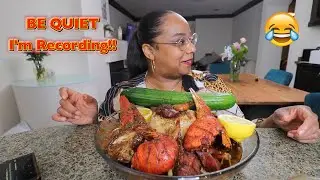 SMACKING EXTRA LOUD IN THE BACKGROUND OF HER SEAFOOD BOIL TO GET MY WIFES REACTION!!
