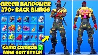 NEW &ldquo;GREEN BANDOLIER&rdquo; SKIN Showcased With 270+ BACK BLINGS! Fortnite (BEST GREEN BANDOLIER COMBOS)