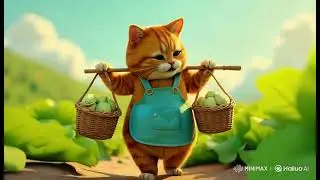 Adorable Orange Cat Farmer Harvesting Vegetables