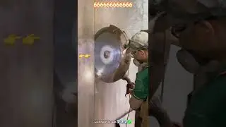 Circular blade machine cutting indoor brick wall
