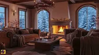 Warm Fireplace Christmas Ambience 🎄 Snowfall, Piano Music & Cozy Cabin Vibes