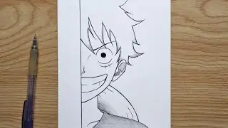 Easy anime half face drawing || How to draw Luffy from One Piece step by step || Easy for beginners