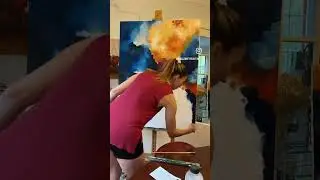 A Time-Lapse of a Red, Blue, and Gold Abstract Oil Painting (First Layer) #shorts