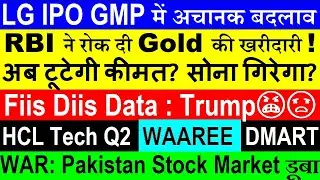 RBI ने रोक दी Gold की खरीदारी! अब सोना गिरेगा?🔴 Pakistan Stock Market डूबा🔴 HCL Tech Q2🔴 LG IPO GMP🔴