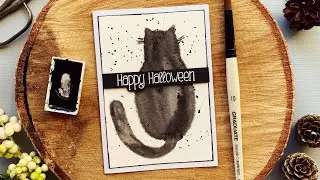 Halloween Card With WATERCOLOUR CAT | QUICK DIY CARDS