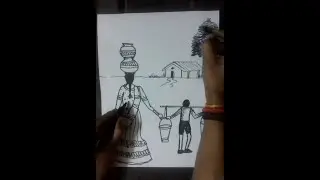 How To Draw View Of Village | #Shorts | Art By Both Hands | Routine Life Of Village With Watercolour