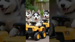 babies hasky dog driving car excavator #short