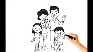 Cara Menggambar Anggota Keluarga Yang Mudah || Gambar Keluarga 5 Orang