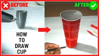 Optical Art On Paper standing Red cup Trick Drawing, Easy!!!