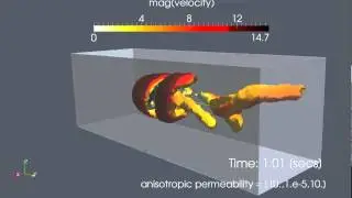 LS-DYNA CFD: Generalized NS flow through an anisotropic porous sphere at Re=4000.