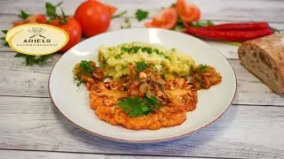 Blumenkohlsteak mit Kartoffel-Erbsenpüree und eine Blumenkohlsalsa, Hausmannskost,