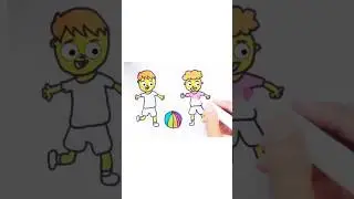 Let's Play| Easy Drawing for Kids| Two Kids Playing Football| Color with me #shorts #kidsart #play