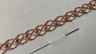 Pearls Cross chain border lace embroidery 🪡 tutorial 098 | Beads hand embroidery by Manal embroidery