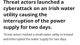 HACKTIVISTS HACKED AN IRISH WATER UTILITY & INTERRUPTED THE WATER SUPPLY + (PA,TX,FL) #cyberpolygon
