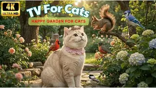 Cat TV for Cats to Watch 🐦 A Calm Garden Scene Where Birds and a Squirrel Appear Naturally