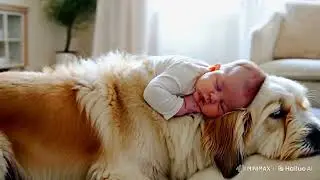 Baby Sleeps Peacefully on a Fluffy Dog | Adorable Baby and Dog Bonding Moment
