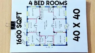 40 x 40 sqft 4 bed rooms house plan II 40 x 40 ghar ka naksha II 1600 sqft house design