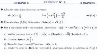 devoir N1 S2 ,maths tronc commun, trigonométrique,équations et inéquations