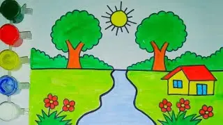 🎨🎨 Very easy village scenery drawing with pencil, prakritik drishya, গ্রামের দৃশ্য আঁকার সহজ উপায়