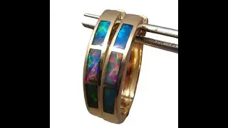 Large Opal Hoop Earrings 14k Yellow Gold Brilliant Gem Opals - 6971 | FlashOpal