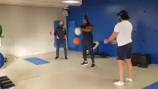 skills training rugby indoor with top international players Mathieu Bastareaud and Yoann Huget