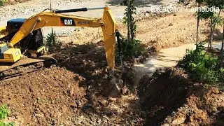 Cat 320 GC Excavator Digging Dirt Building Drainage - Hyundai Excavator Loading Dirt Building Dam