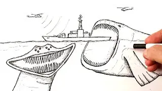How to draw a Bloop and El Gran Maja attacking military ship