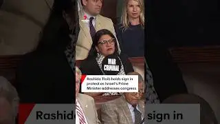 Rawhide Tlaib holds sign in protest as Israel&rsquo;s Prime Minister addresses congress