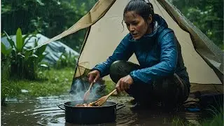 Camping in the Rain | Forest Cooking with Nature Sounds