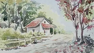 Beautiful scenery drawing | Easy landscape scenary drawing | Simple scenery drawing step by step | 
