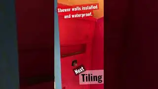 2019 Ford Transit, Shower walls water proofed and ready for tile in our travel Van #beanstraveling