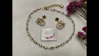 COMO HACER UN JUEGO DE COLLAR Y ARETES CON CHAQUIRA Y ARROZ DORADO CURSO#105