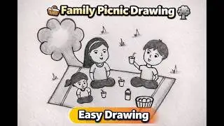 How to draw a Family picnic scenery | Easy drawing | @TamilNewArt