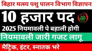 10 हजार पद 🔴 बिहार मत्स्य पशु पालन विभाग नियमावली 2025 जारी ✅#biharvacancy #bihar #vacancy#update 