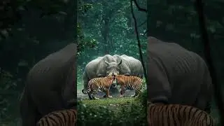 Rhino vs Tiger Fight in Heavy Rain​ #RhinoVsTiger #WildlifeShorts #AnimalFight #epicbattle