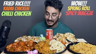 EATING CHILLI CHICKEN, KADAI CHICKEN, SPICY MAGGIE AND SPRINH ROLL | EATINH SHOW