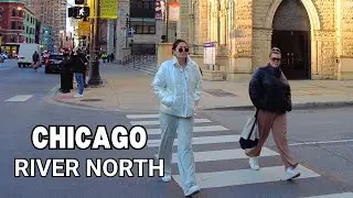 CITY OF CHICAGO Walking Tour in RIVER NORTH on Wednesday(March 6, 2024) 4k 60fps City Sounds
