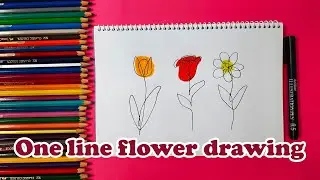 One line flower drawing | Continuous line drawing | Single line floral