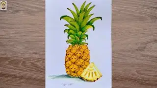 Easy way to draw and color pineapple with pastel colors | fruits art