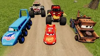 Lightning McQueen and Tow MATER vs ZOMBIE Pixar cars vs MONSTER Dinoco in BeamNG.drive