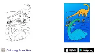 Two Apatosaurus Coloring Pages Feeding in Blue Water
