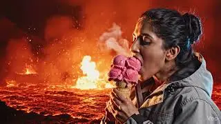 A GIRL EAT ICECREAM WITH LAVA