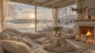 December Winter Afternoon By The Lake ⛄ Soft Piano & Warm Fireplace for Deep Focus