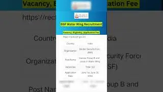 BSF Water Wing Recruitment 2024, 162 Vacancy, Eligibility, Application Fee#jobseekers #jobsearch#job