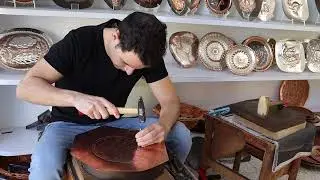 Handmade copper hammering. Copper with silver.  Made by David Miro and his sons.