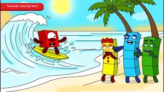 Удивительно! Оказывается, Numberblocks 1 хорош в сёрфинге | Раскраска от фанатов Numberblocks