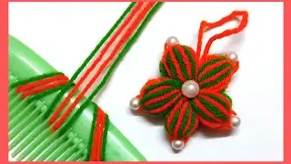 Super Easy Woolen Flower Making Trick Using Hair Comb - Hand Embroidery Amazing Flower Design