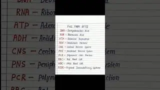 Full form Of - DNA / RNA / ATP /ADH /CNS/ PNS / PCR / RBC / WBC / AIDS