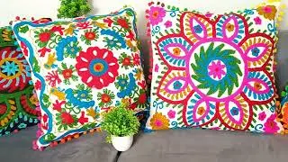 Suzani Pom Pom Pillow Cover